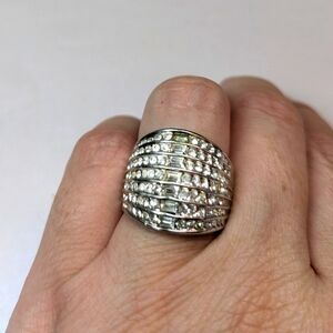 Large Silver rhinestone ring with cubic zirconia looking stones